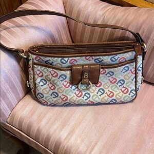 Vintage Etienne Aigner Colorful Logo Shoulder Bag with Brown Accents
